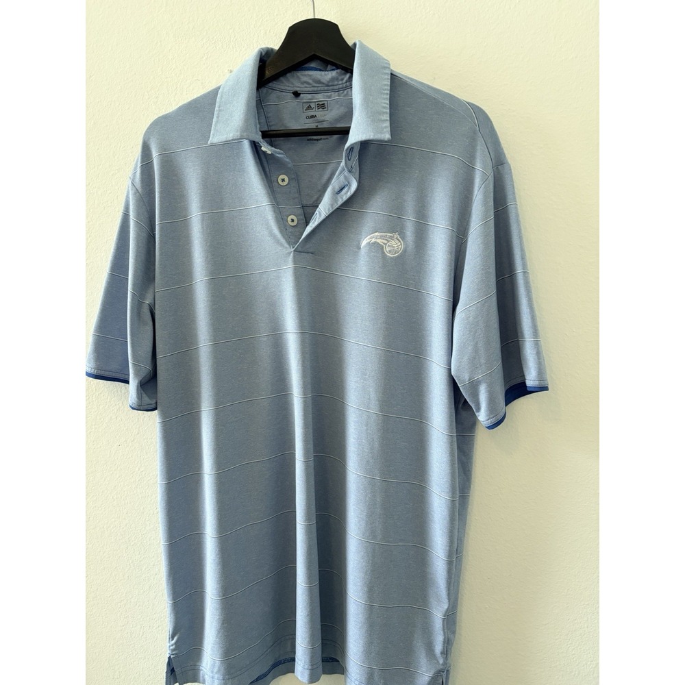 Adidas Orlando Magic NBA Polo Shirt Men's Size Medium Blue Striped Climalite